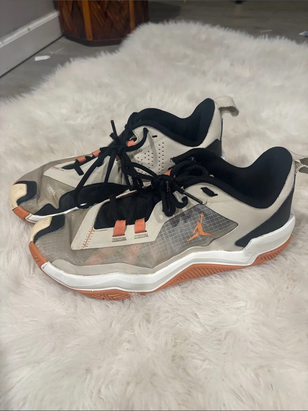 Jordan Men's Low-Top Athletic Sneakers in Beige, Black and Orange